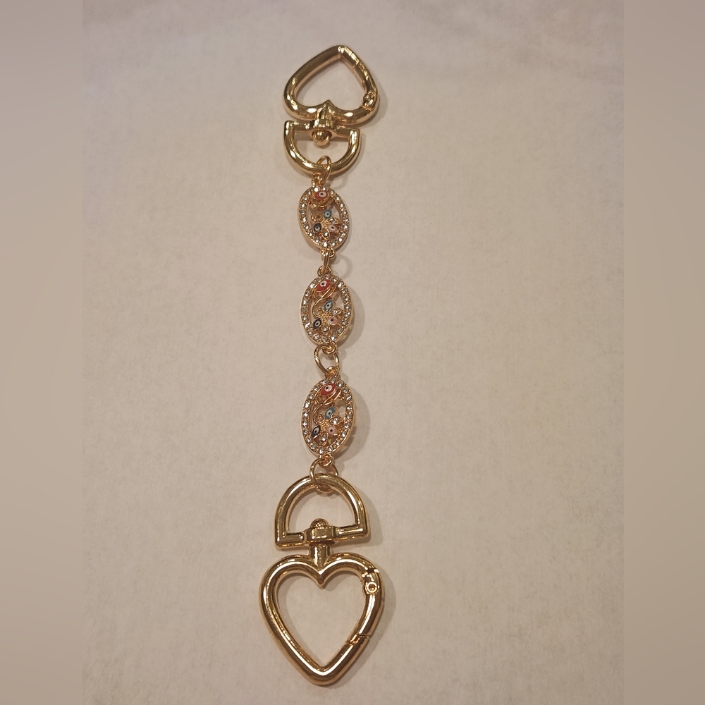 Bag Chain Extender with Multicolor Gems and Gold Hardware